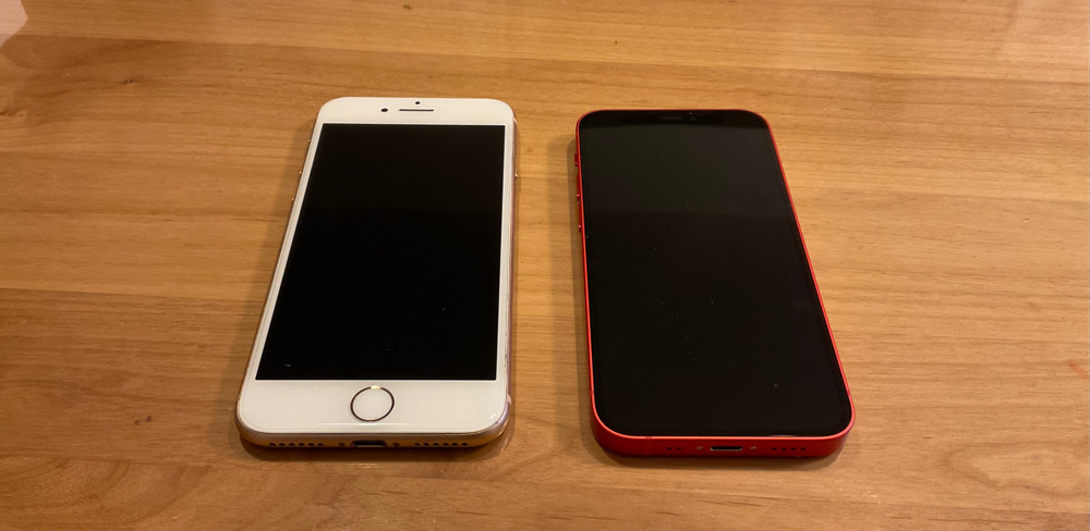 比較してみるとiPhone8よりもiPhone12miniの方が小さい